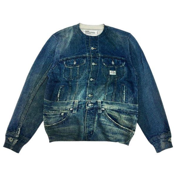 画像1: DAIRIKU/Tuck In Denim Transcription Knit（Indigo）［タックインデニムプリントニット-25秋冬］