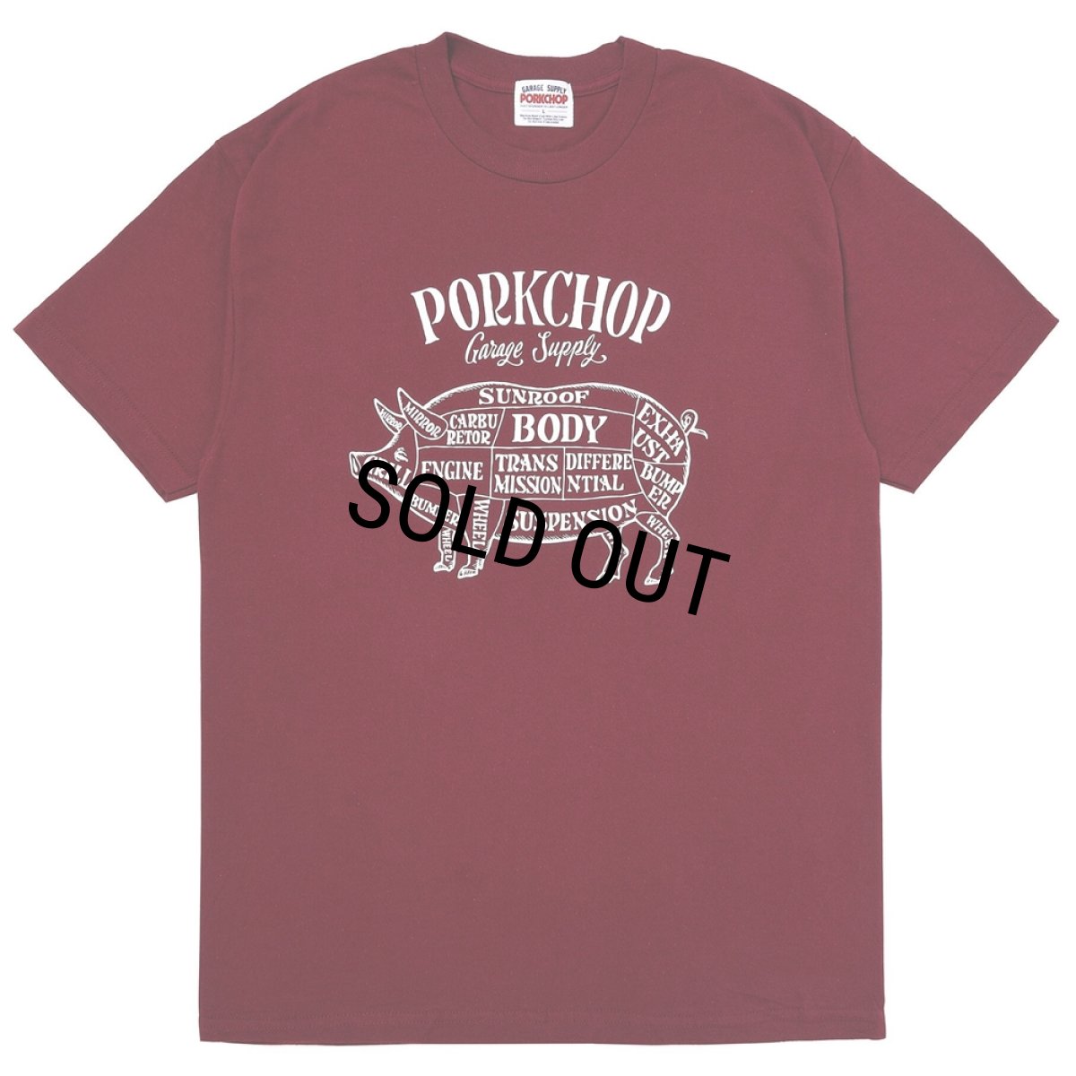 画像1: PORKCHOP/PORK FRONT TEE 25（BURGUNDY）［ポークフロントT-25春夏］ (1)