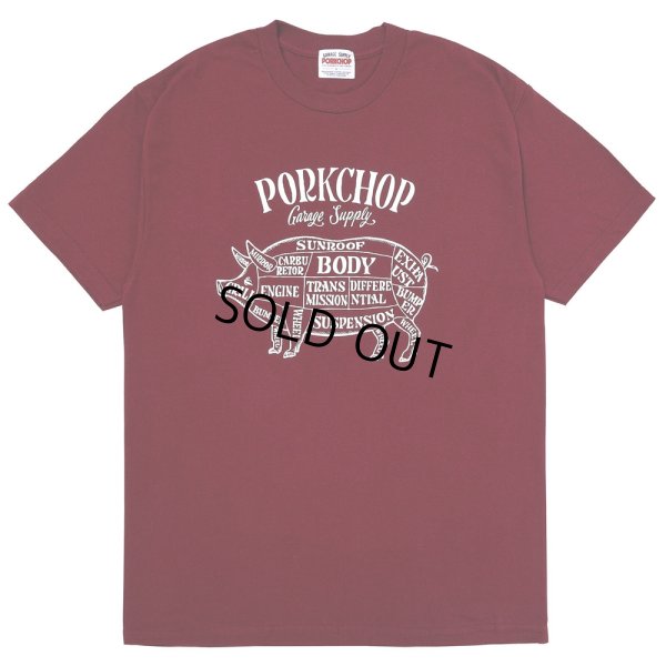 画像1: PORKCHOP/PORK FRONT TEE 25（BURGUNDY）［ポークフロントT-25春夏］