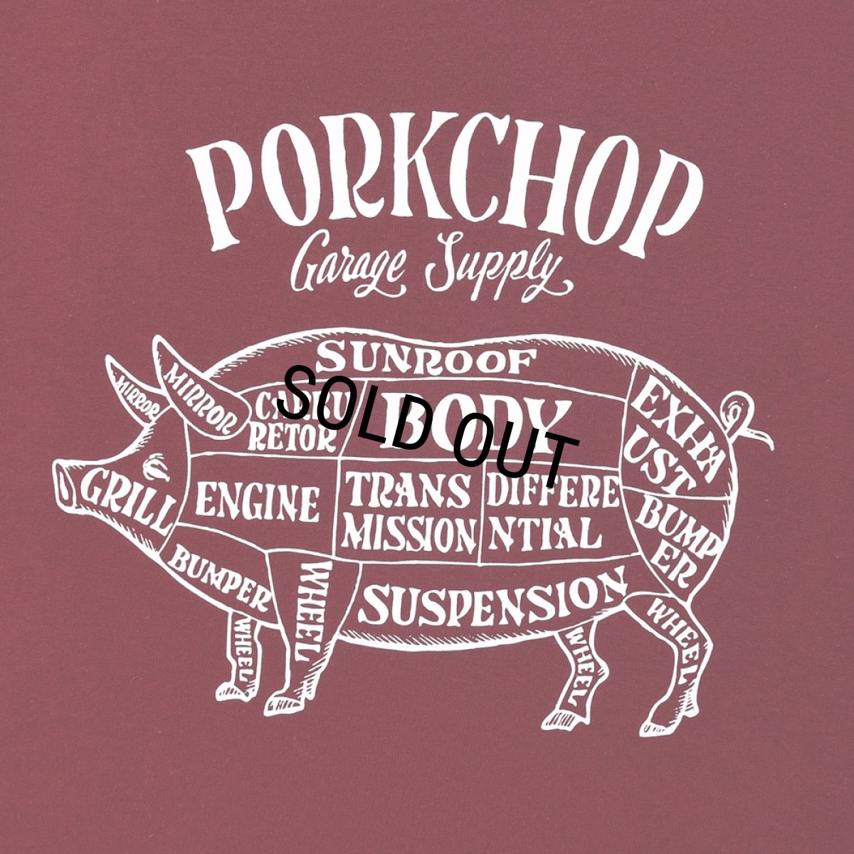 画像3: PORKCHOP/PORK FRONT TEE 25（BURGUNDY）［ポークフロントT-25春夏］ (3)