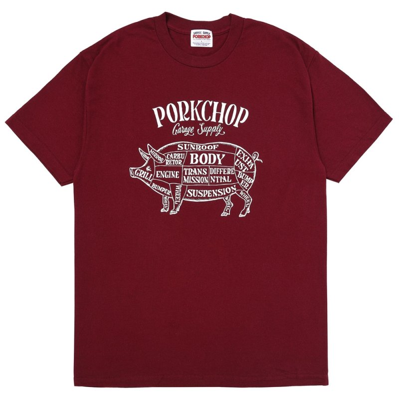 画像1: PORKCHOP/PORK FRONT TEE 25（BURGUNDY）［ポークフロントT-25春夏］