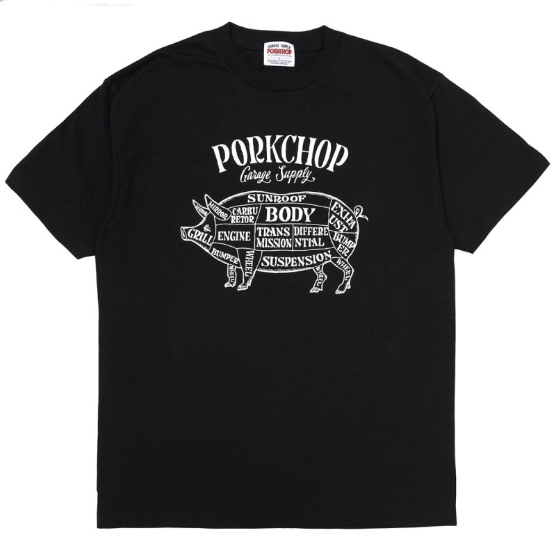 画像1: PORKCHOP/PORK FRONT TEE 25（BLACK）［ポークフロントT-25春夏］