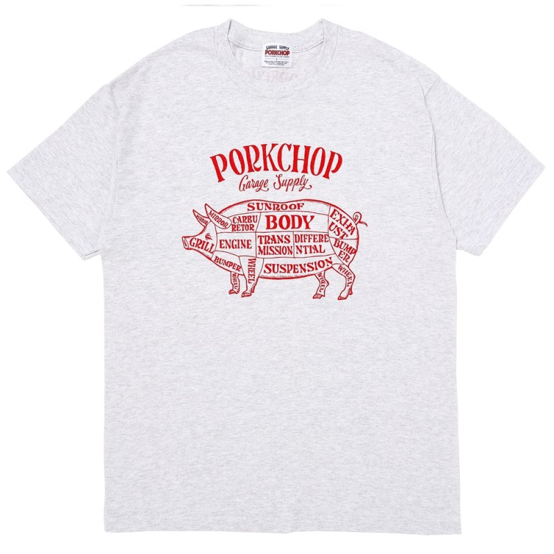 画像1: PORKCHOP/PORK FRONT TEE 25（ASH）［ポークフロントT-25春夏］