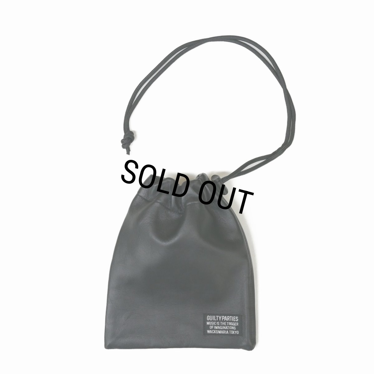 画像1: WACKO MARIA/SHEEP LEATHER DRAWSTRING BAG（BLACK）［レザードローストリングバッグ-25秋冬］ (1)