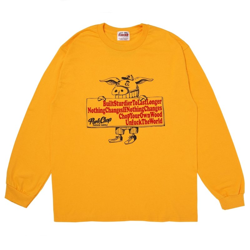 画像1: PORKCHOP/SLOGAN L/S TEE（GOLD）［スローガン長袖T-25秋冬］