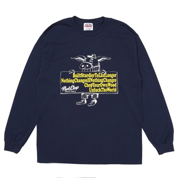 画像1: PORKCHOP/SLOGAN L/S TEE（NAVY）［スローガン長袖T-25秋冬］
