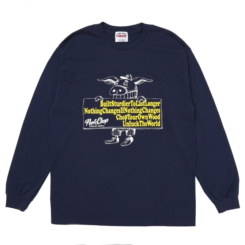 画像1: PORKCHOP/SLOGAN L/S TEE（NAVY）［スローガン長袖T-25秋冬］