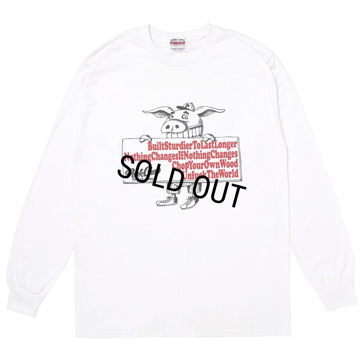 画像1: PORKCHOP/SLOGAN L/S TEE（WHITE）［スローガン長袖T-25秋冬］ (1)