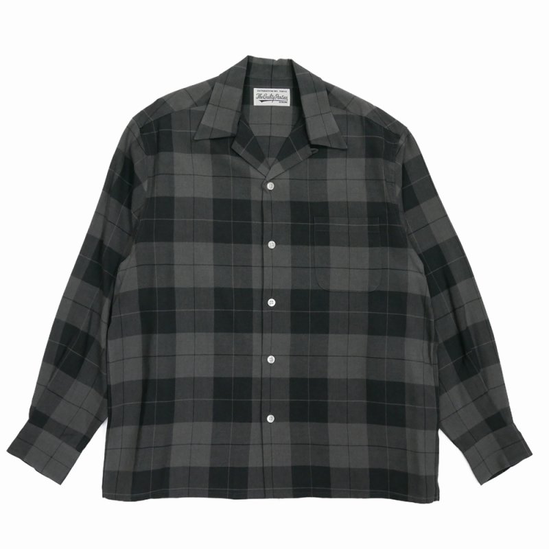 画像1: WACKO MARIA/OMBRE CHECK OPEN COLLAR SHIRT（GRAY）［オンブレチェックオープンカラーシャツ-25秋冬］