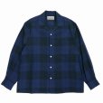 画像1: WACKO MARIA/OMBRE CHECK OPEN COLLAR SHIRT（NAVY）［オンブレチェックオープンカラーシャツ-25秋冬］ (1)