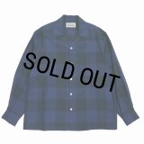 WACKO MARIA/OMBRE CHECK OPEN COLLAR SHIRT（NAVY）［オンブレチェックオープンカラーシャツ-25秋冬］