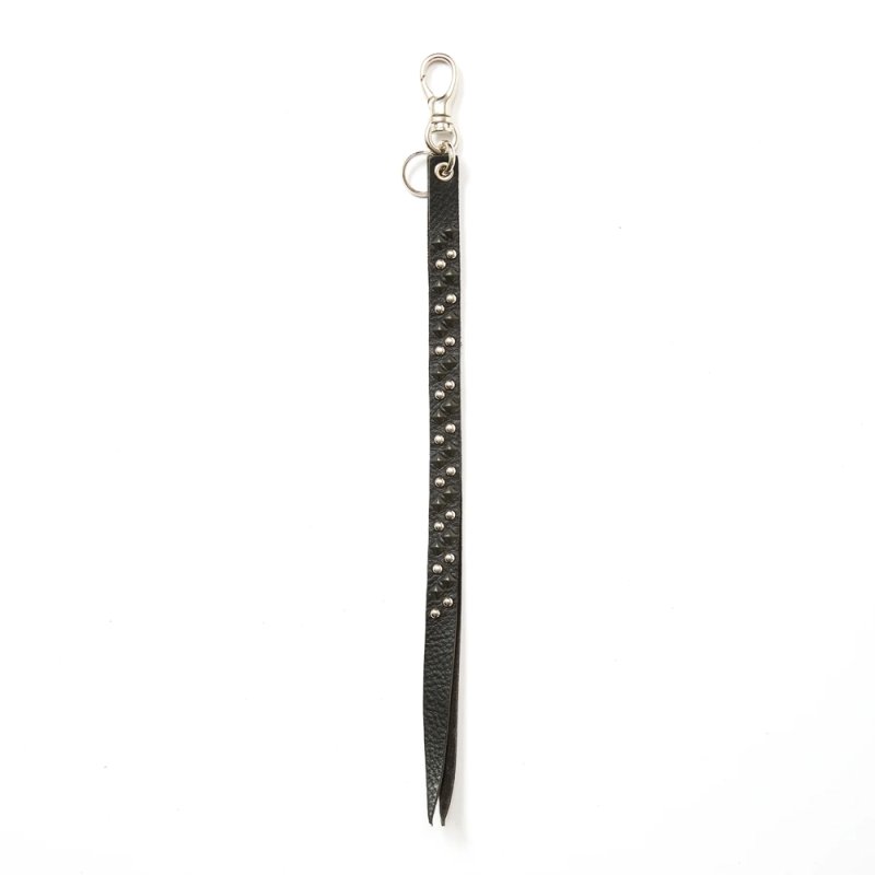 画像1: CALEE/ROUND & PYRAMID STUDS LEATHER LONG KEY RING（BLACK）［スタッズレザーロングキーリング-25秋冬］