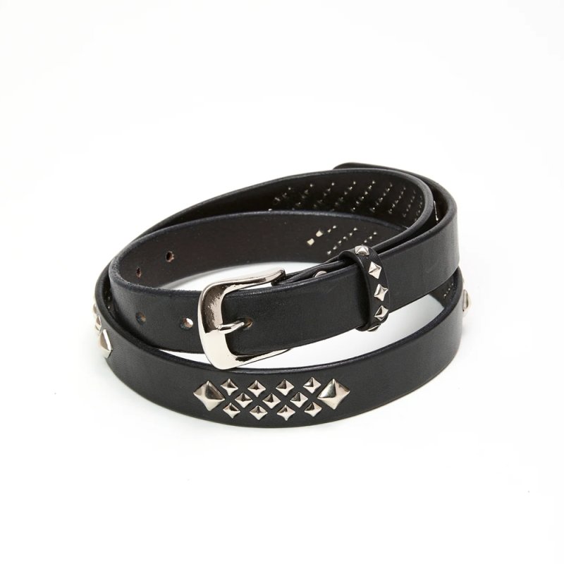 画像1: CALEE/STUDS LEATHER NARROW LONG BELT（BLACK）［スタッズレザーナローロングベルト-25秋冬］