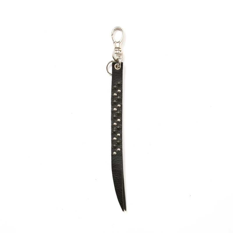 画像1: CALEE/ROUND & PYRAMID STUDS LEATHER SHORT KEY RING（BLACK）［スタッズレザーショートキーリング-25秋冬］