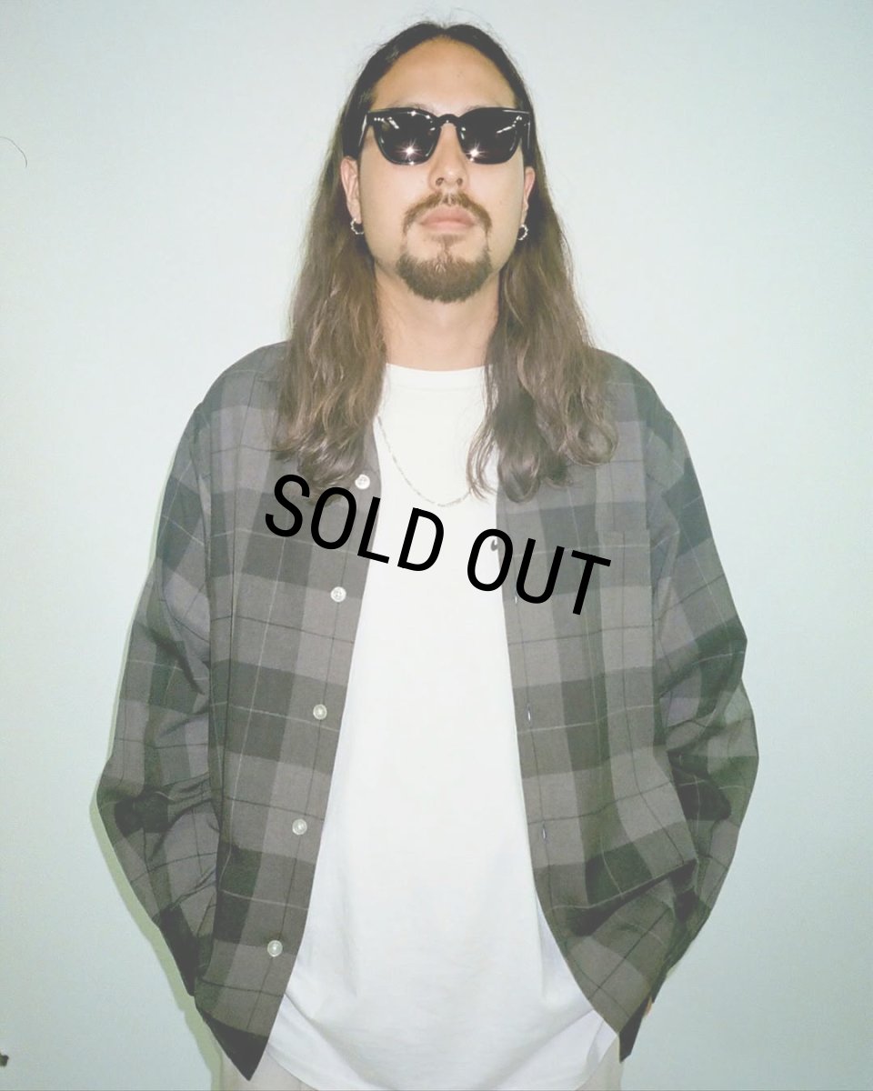 画像4: WACKO MARIA/OMBRE CHECK OPEN COLLAR SHIRT（GRAY）［オンブレチェックオープンカラーシャツ-25秋冬］ (4)