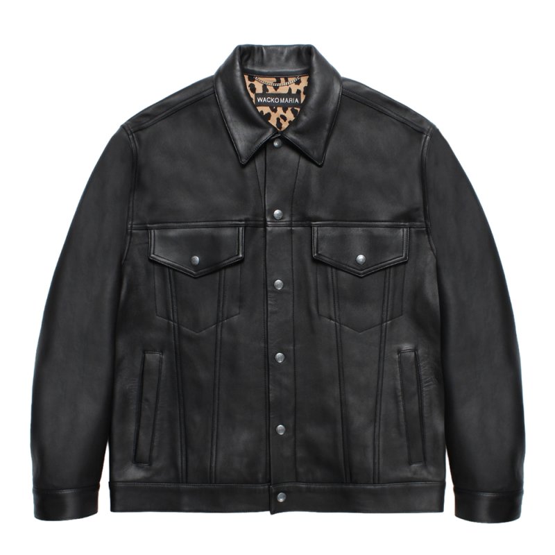 画像1: WACKO MARIA/LEATHER TRUCKER JACKET（BLACK）［レザートラッカーJKT-25秋冬］