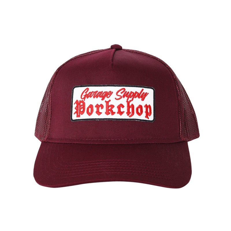 画像1: PORKCHOP/O.E. WAPPEN MESH CAP（MAROON）［ワッペンメッシュキャップ-25秋冬］