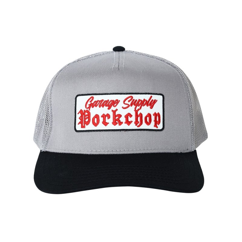 画像1: PORKCHOP/O.E. WAPPEN MESH CAP（BLACK/GRAY）［ワッペンメッシュキャップ-25秋冬］