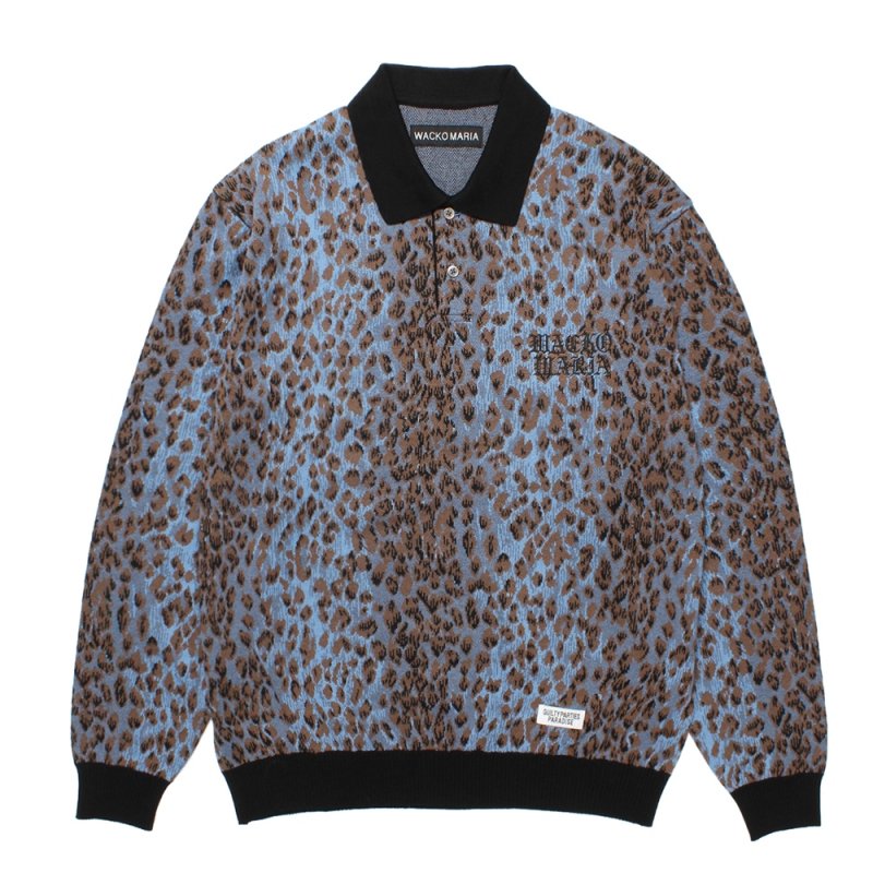 画像1: WACKO MARIA/JACQUARD KNIT POLO SHIRT（BLUE）［ジャガードニットポロ-25秋冬］