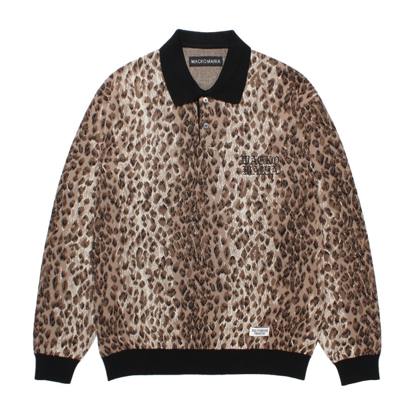 画像1: WACKO MARIA/JACQUARD KNIT POLO SHIRT（BEIGE）［ジャガードニットポロ-25秋冬］