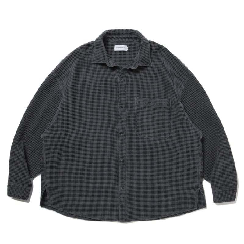 画像1: COOTIE PRODUCTIONS/Pigment Dyed Waffle L/S Shirt（Black）［ピグメントダイワッフルシャツ-25秋冬］