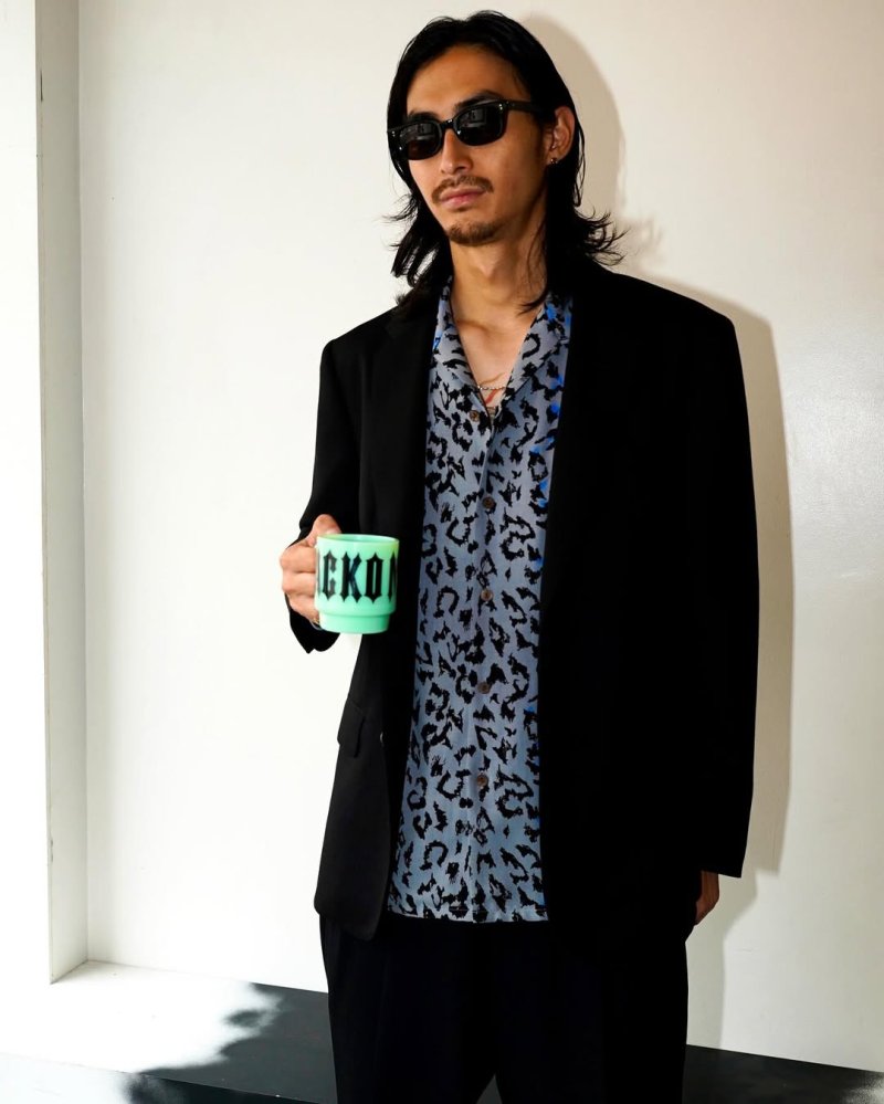 画像2: WACKO MARIA/LEOPARD OPEN COLLAR SHIRT（GRAY）［レオパードオープンカラーシャツ-25秋冬］