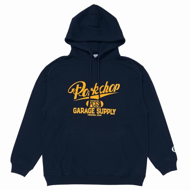 画像1: PORKCHOP/SCRIPT COLLEGE HOODIE（NAVY）［スクリプトカレッジフーディー-25秋冬］