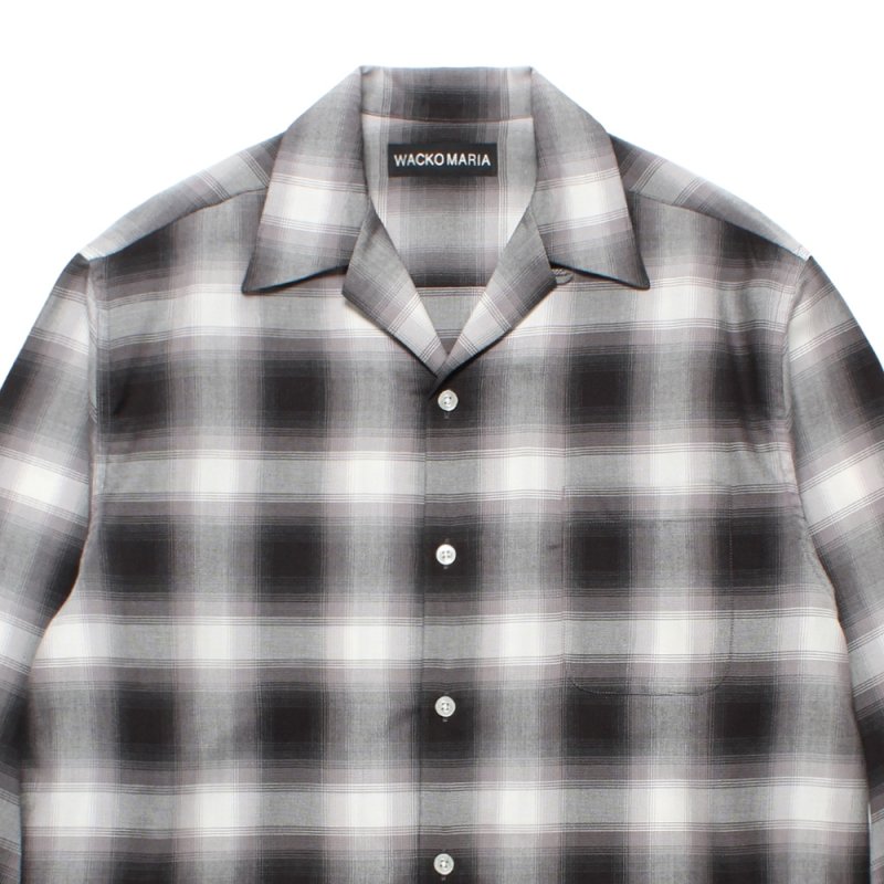 画像2: WACKO MARIA/OMBRE CHECK OPEN COLLAR SHIRT（GRAY）［オンブレチェックオープンカラーシャツ-25秋冬］