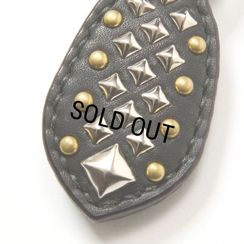 CALEE/STUDS LEATHER RUGGED KEY RING（BLACK）［スタッズレザーラ
