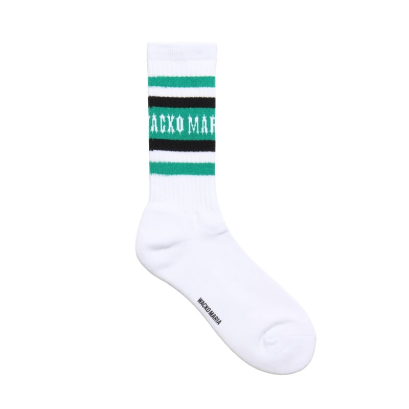 画像1: WACKO MARIA/SPORTS SOCKS（WHITE/GREEN）［スポーツソックス-25秋冬］