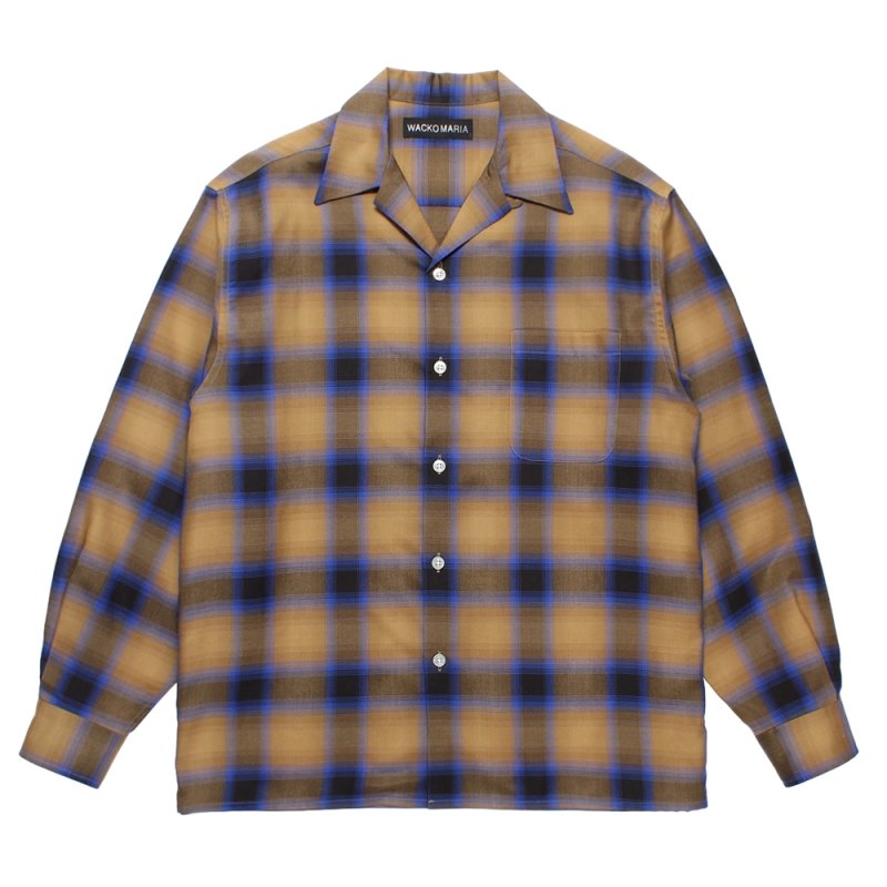 画像1: WACKO MARIA/OMBRE CHECK OPEN COLLAR SHIRT（LIGHT BROWN）［オンブレチェックオープンカラーシャツ-25秋冬］