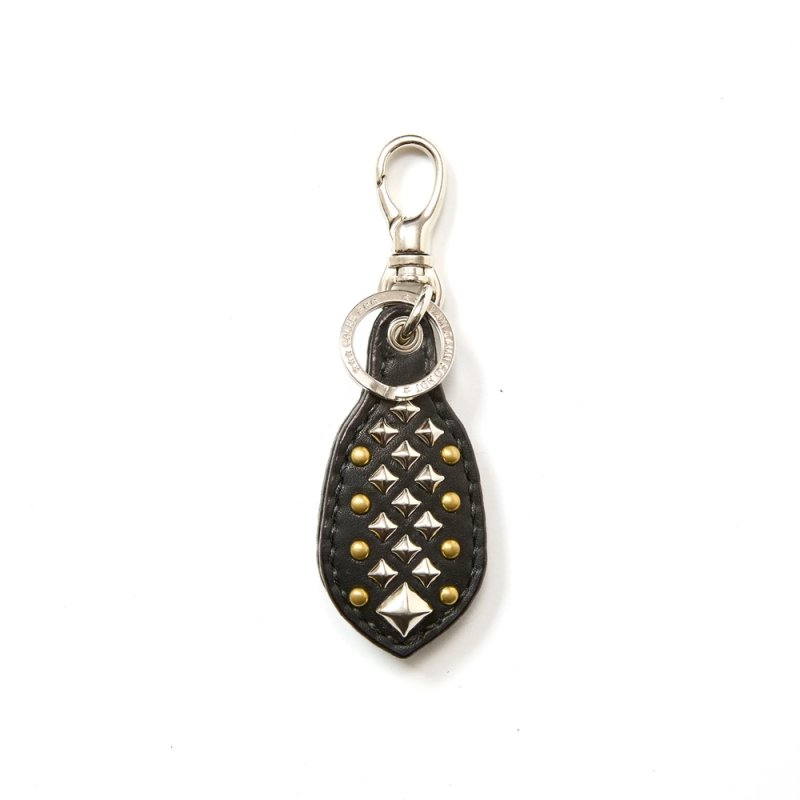 画像1: CALEE/STUDS LEATHER RUGGED KEY RING（BLACK）［スタッズレザーラゲッドキーリング-25秋冬］