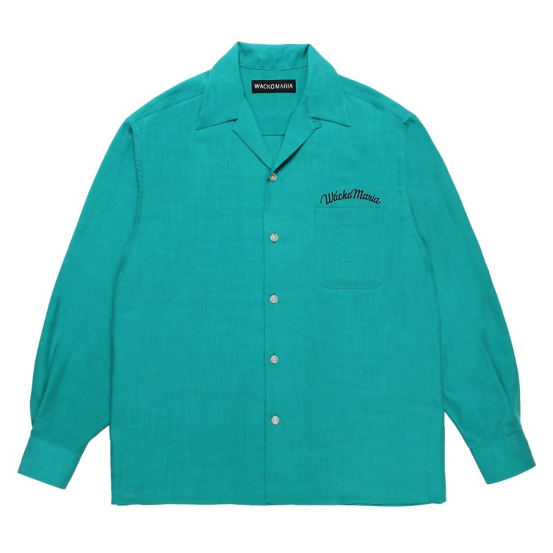 画像1: WACKO MARIA/50'S OPEN COLLAR SHIRT（GREEN）［50'Sオープンカラーシャツ-25秋冬］