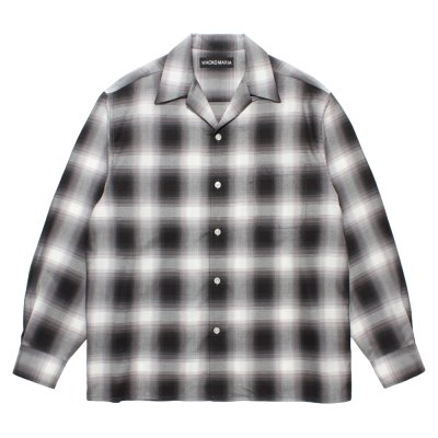 画像1: WACKO MARIA/OMBRE CHECK OPEN COLLAR SHIRT（GRAY）［オンブレチェックオープンカラーシャツ-25秋冬］