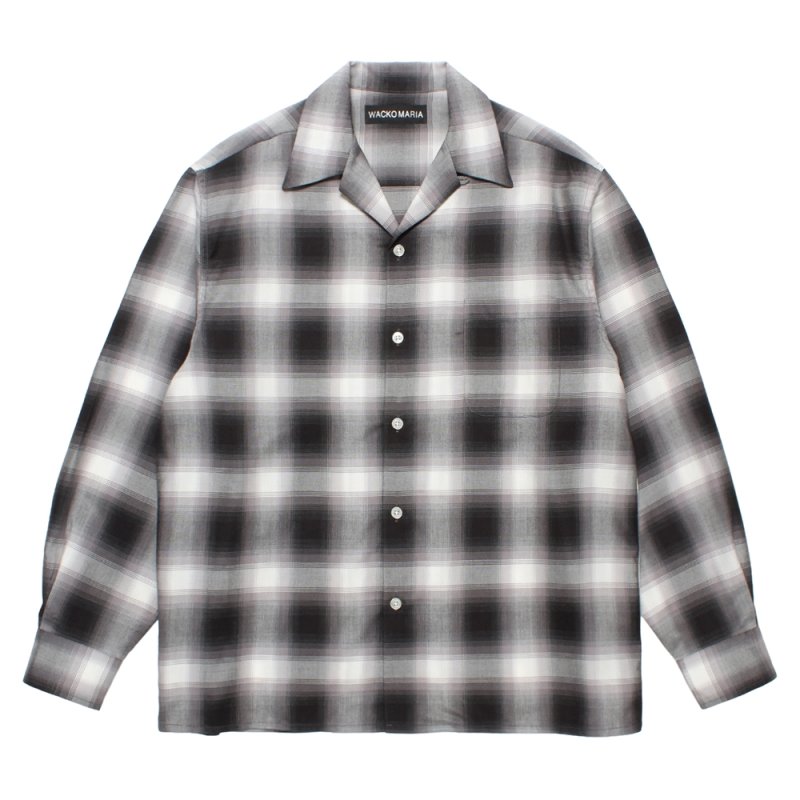 画像1: WACKO MARIA/OMBRE CHECK OPEN COLLAR SHIRT（GRAY）［オンブレチェックオープンカラーシャツ-25秋冬］
