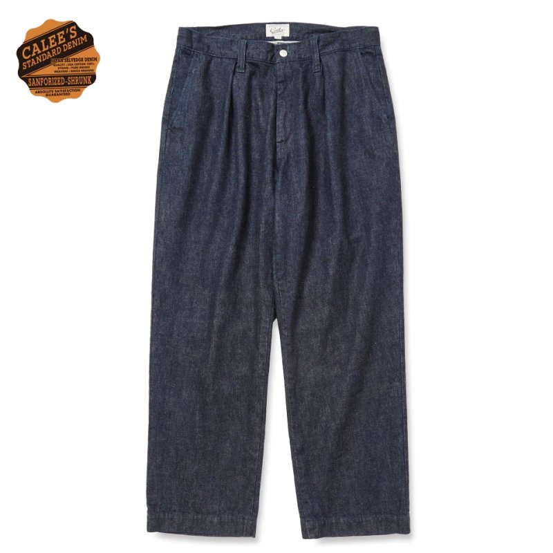 画像1: CALEE/VINTAGE REPRODUCT DENIM TUCK TROUSERS ＜INDIGO＞（INDIGO BLUE）［デニムタックトラウザース-25秋冬］