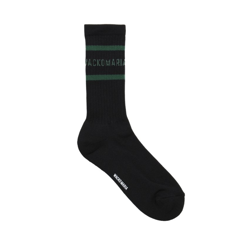 画像1: WACKO MARIA/SPORTS SOCKS（BLACK/GREEN）［スポーツソックス-25秋冬］