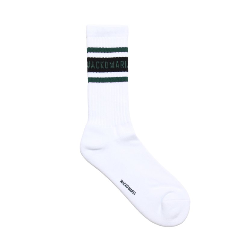 画像1: WACKO MARIA/SPORTS SOCKS（WHITE/GREEN）［スポーツソックス-25秋冬］