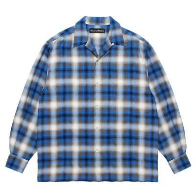 画像1: WACKO MARIA/OMBRE CHECK OPEN COLLAR SHIRT（BLUE）［オンブレチェックオープンカラーシャツ-25秋冬］