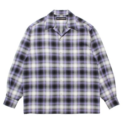 画像1: WACKO MARIA/OMBRE CHECK OPEN COLLAR SHIRT（PURPLE）［オンブレチェックオープンカラーシャツ-25秋冬］