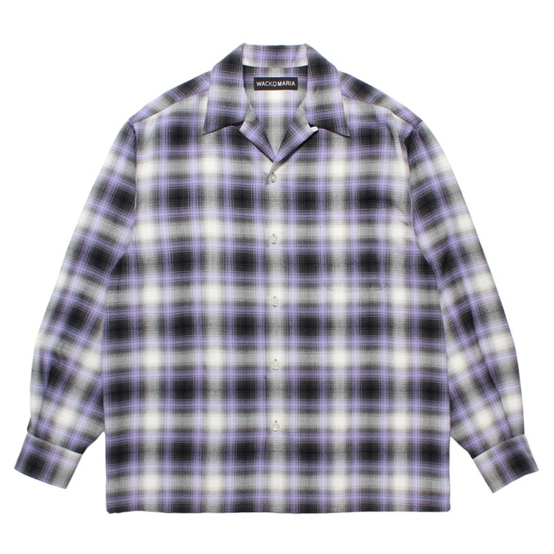 画像1: WACKO MARIA/OMBRE CHECK OPEN COLLAR SHIRT（PURPLE）［オンブレチェックオープンカラーシャツ-25秋冬］