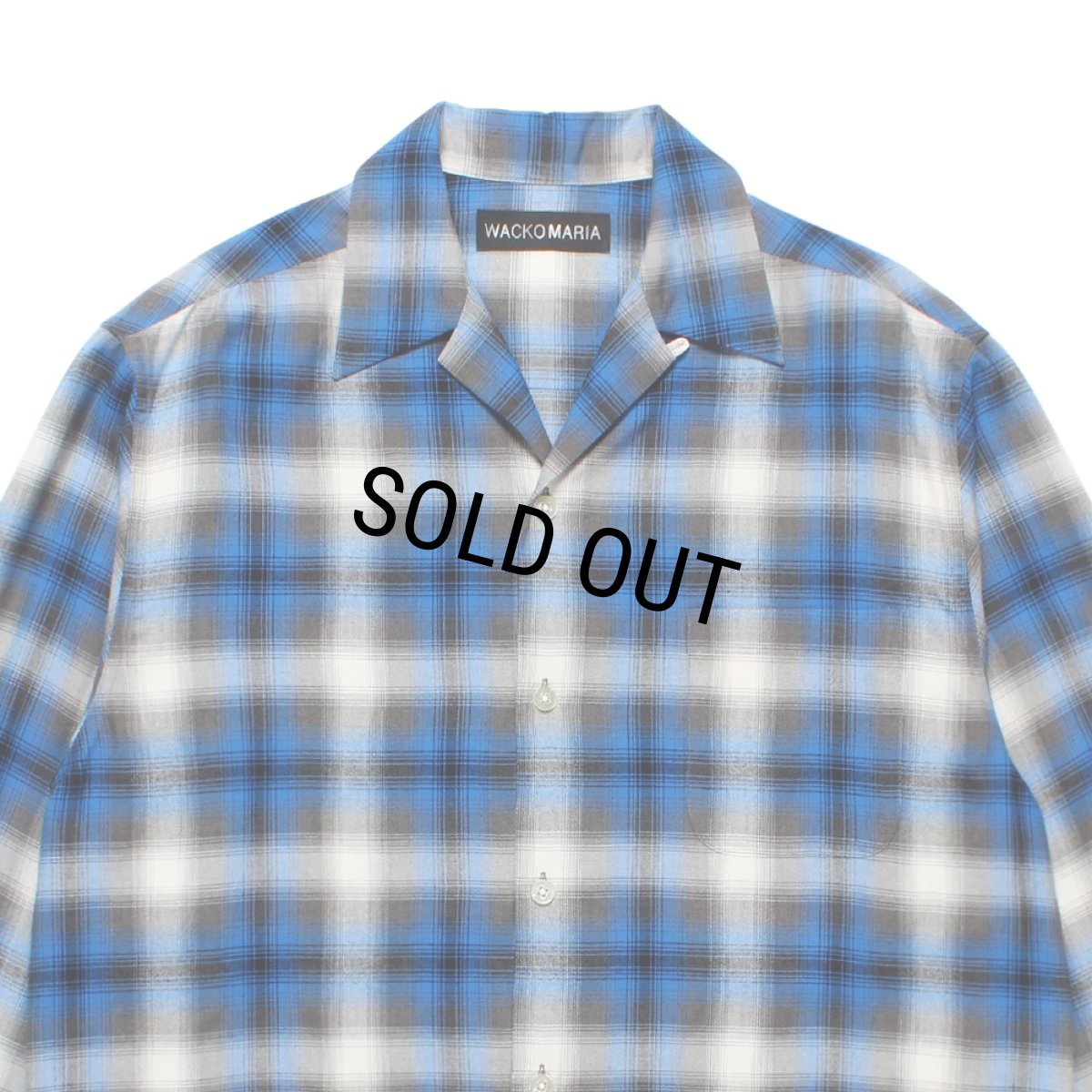 画像2: WACKO MARIA/OMBRE CHECK OPEN COLLAR SHIRT（BLUE）［オンブレチェックオープンカラーシャツ-25秋冬］ (2)
