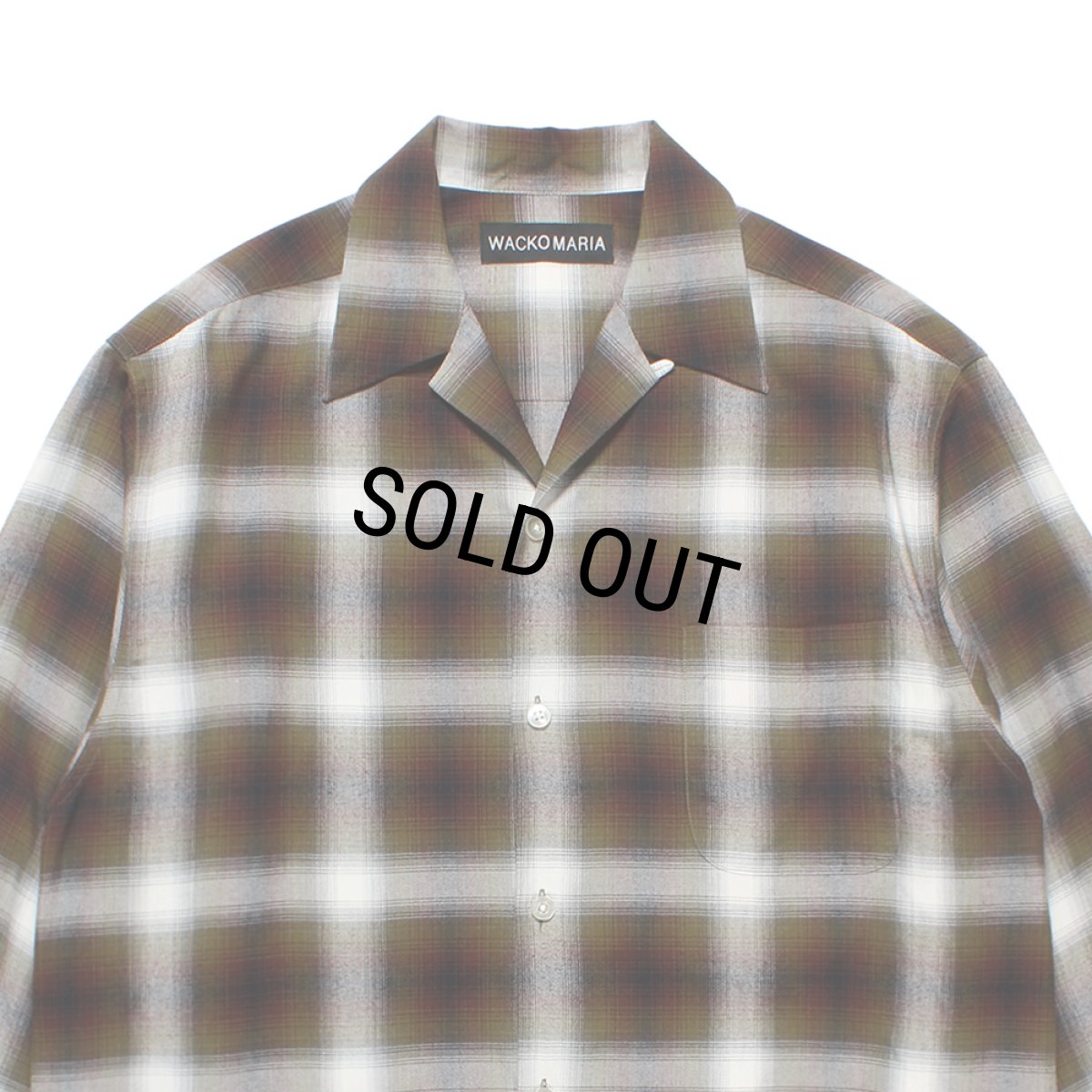 画像2: WACKO MARIA/OMBRE CHECK OPEN COLLAR SHIRT（KHAKI）［オンブレチェックオープンカラーシャツ-25秋冬］ (2)