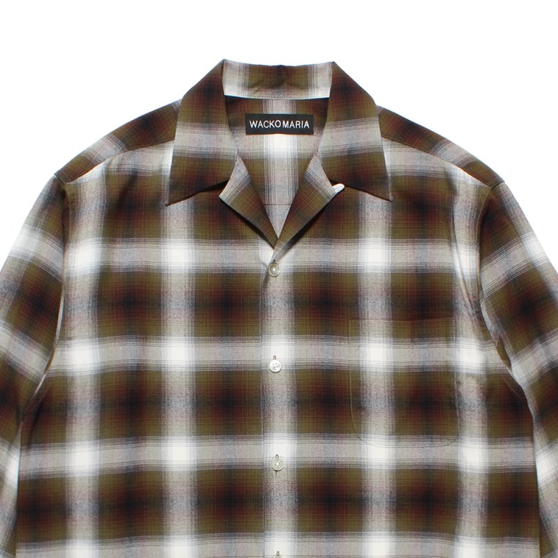 画像2: WACKO MARIA/OMBRE CHECK OPEN COLLAR SHIRT（KHAKI）［オンブレチェックオープンカラーシャツ-25秋冬］