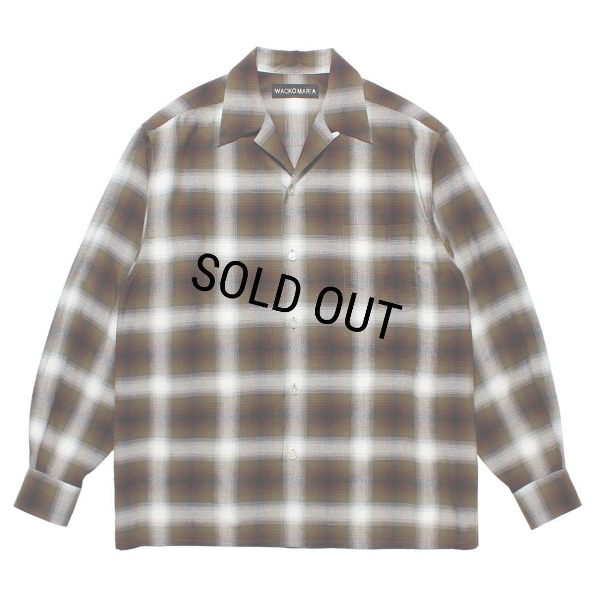 画像1: WACKO MARIA/OMBRE CHECK OPEN COLLAR SHIRT（KHAKI）［オンブレチェックオープンカラーシャツ-25秋冬］ (1)