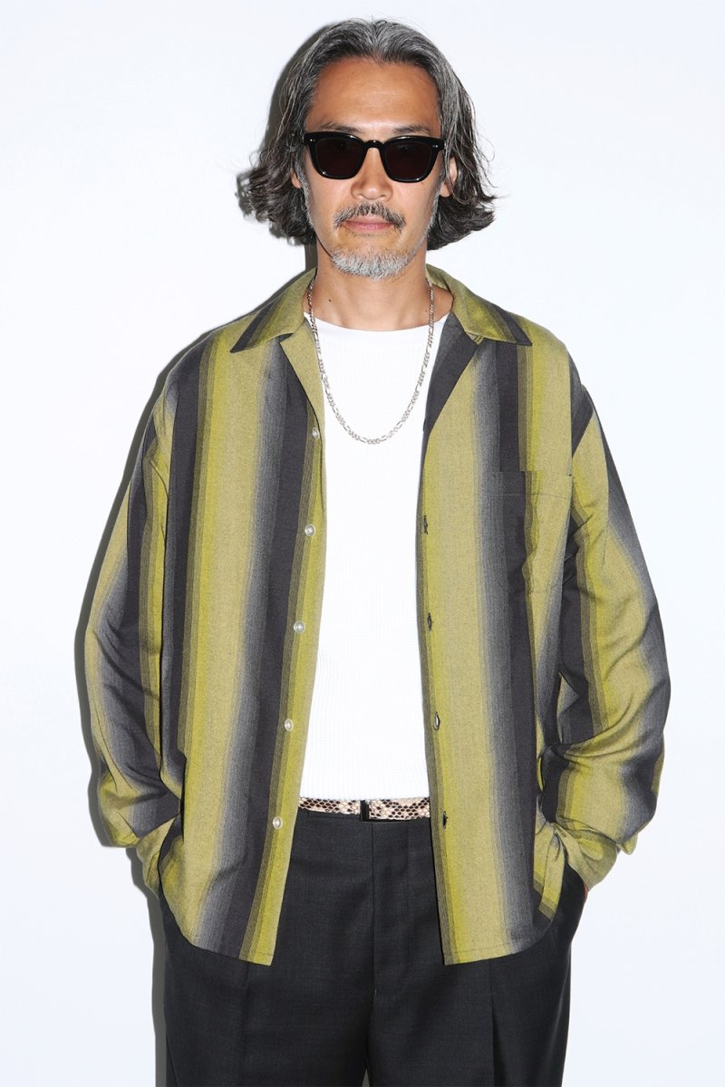 画像3: WACKO MARIA/OMBRE STRIPE OPEN COLLAR SHIRT（YELLOW）［オンブレストライプオープンカラーシャツ-25秋冬］