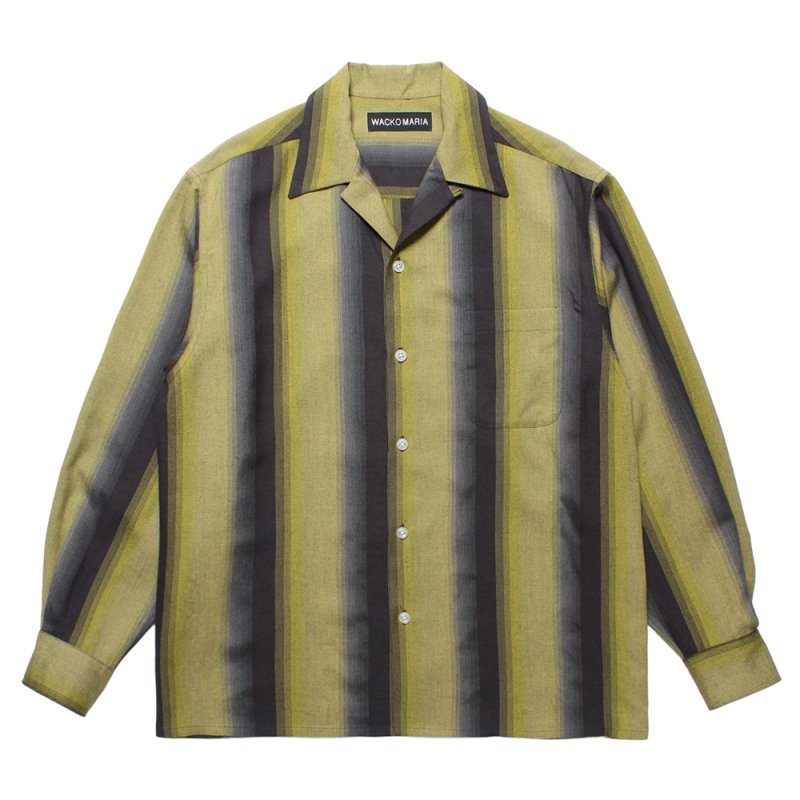 画像1: WACKO MARIA/OMBRE STRIPE OPEN COLLAR SHIRT（YELLOW）［オンブレストライプオープンカラーシャツ-25秋冬］