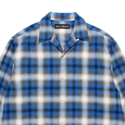 画像2: WACKO MARIA/OMBRE CHECK OPEN COLLAR SHIRT（BLUE）［オンブレチェックオープンカラーシャツ-25秋冬］