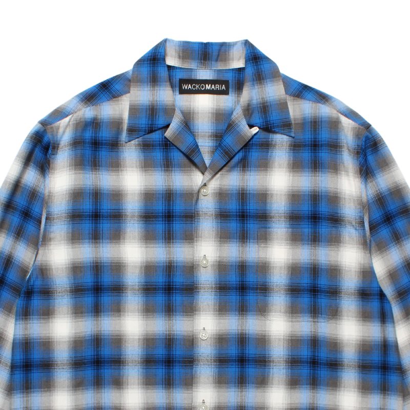 画像2: WACKO MARIA/OMBRE CHECK OPEN COLLAR SHIRT（BLUE）［オンブレチェックオープンカラーシャツ-25秋冬］