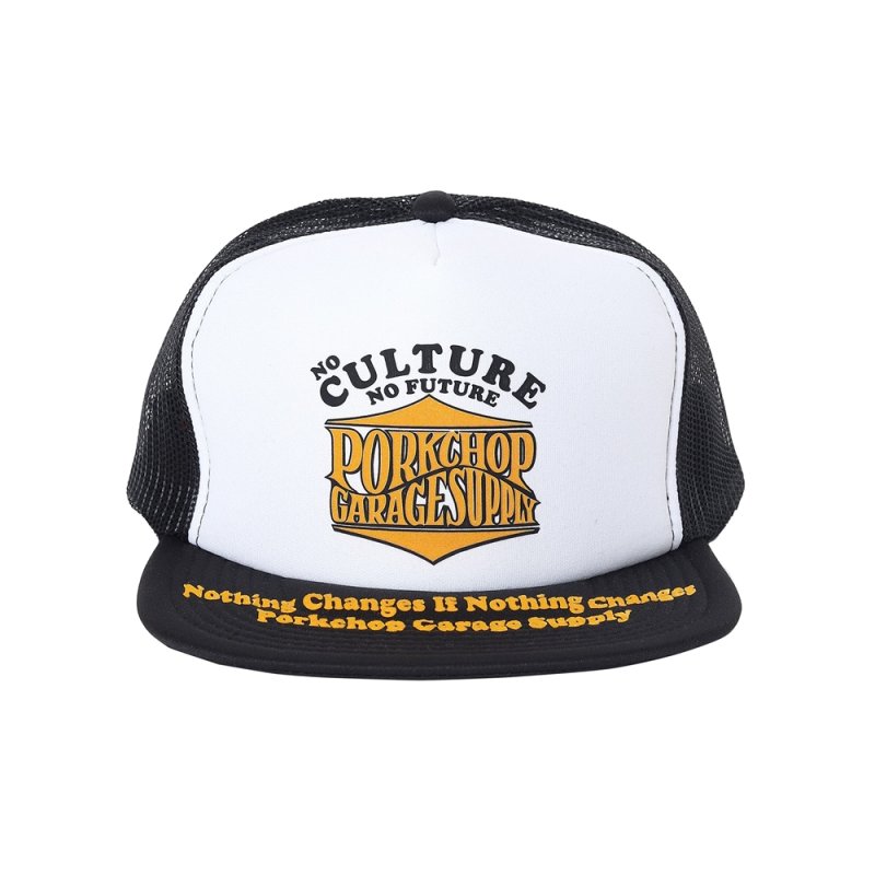 画像1: PORKCHOP/WAVE LOGO MESH CAP（WHITE/BLACK）［ウェーブロゴメッシュキャップ-25秋冬］